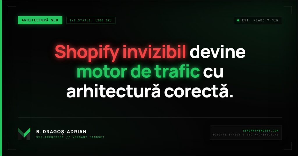 Arhitectură SEO tehnică Shopify cu llms.txt, Schema, Metafields.