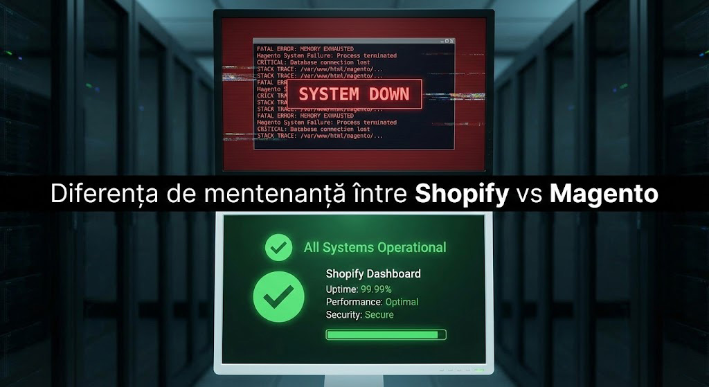 Consola de erori Magento față de stabilitatea Shopify în analiza Shopify vs Magento.
