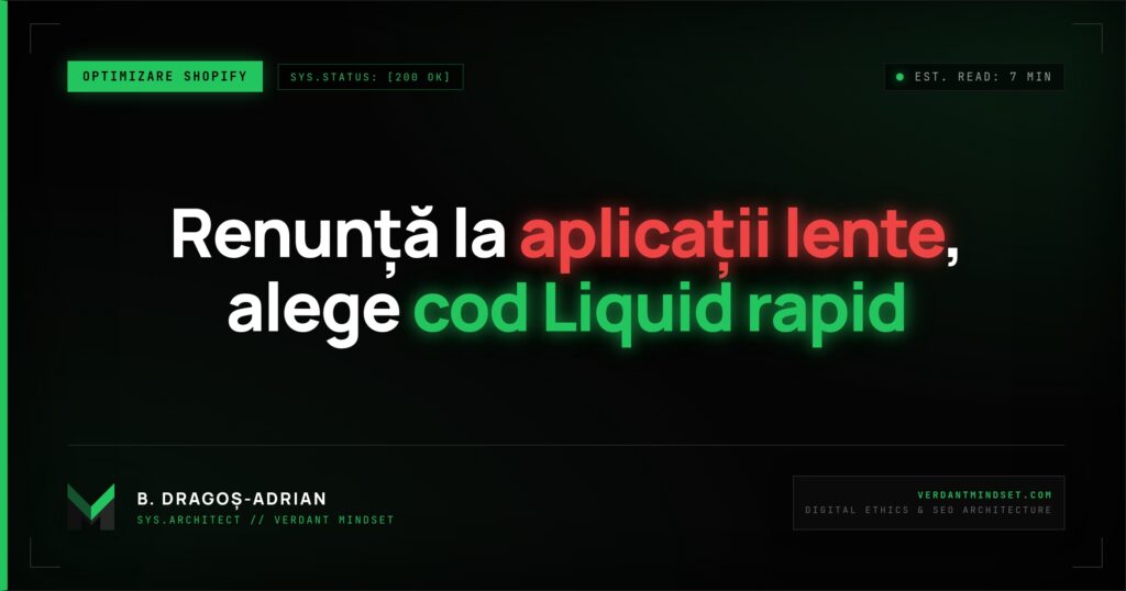 Optimizare viteză Shopify prin cod Liquid custom fără aplicații.