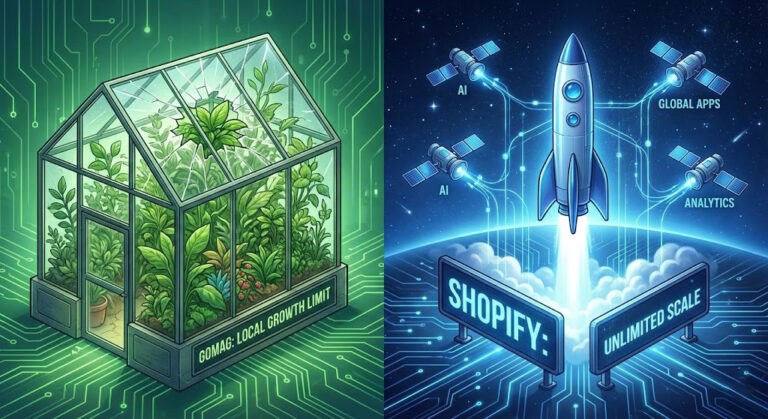 Diferența de potențial de scalare între Shopify vs Gomag ilustrată grafic.