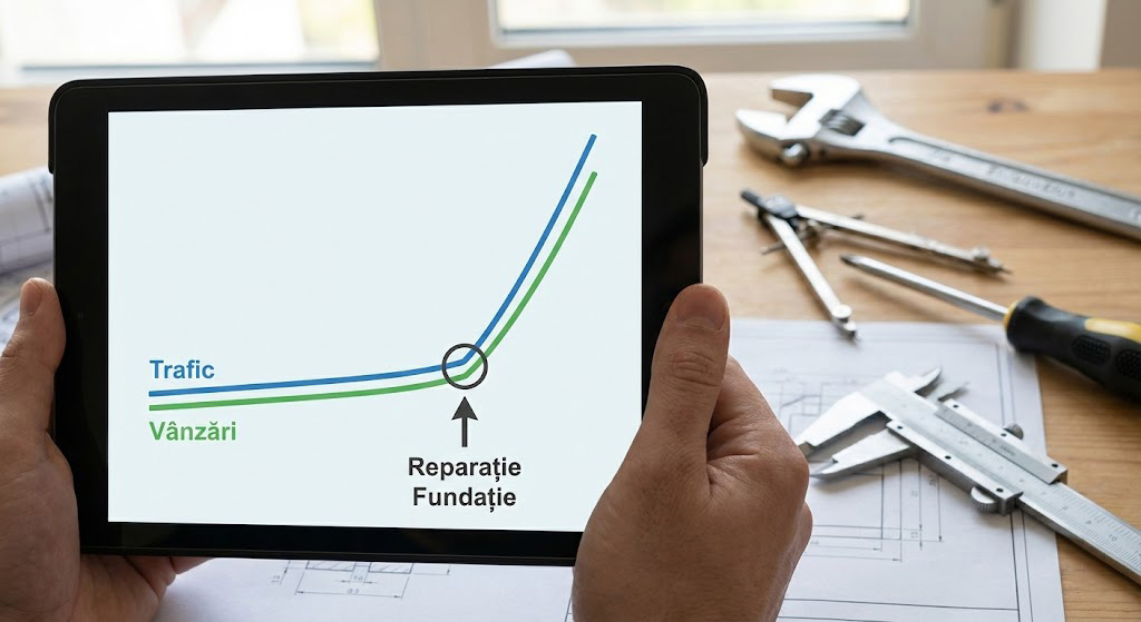 Grafic care ilustrează creșterea performanței și a traficului organic după ce ai aplicat reparațiile din auditul SEO DIY.