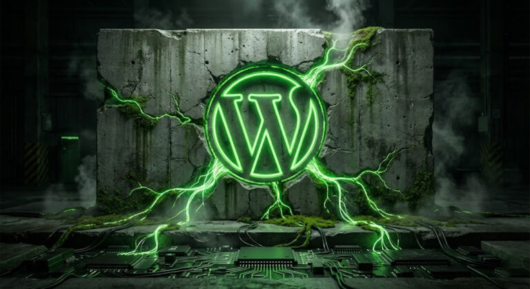 Fundația solidă de beton a unui site WordPress sustenabil, simbolizând stabilitatea infrastructurii Verdant.