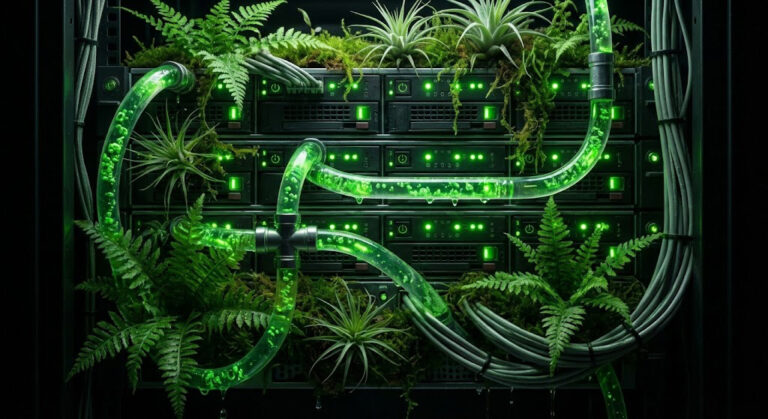 Rack de servere Litespeed Enterprise cu răcire lichidă ecologică, reprezentând fundația tehnică Verdant.